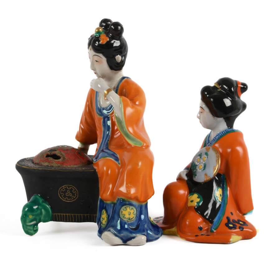 Antique Hand-Painted Geisha Girl Incense Burner Set-2
