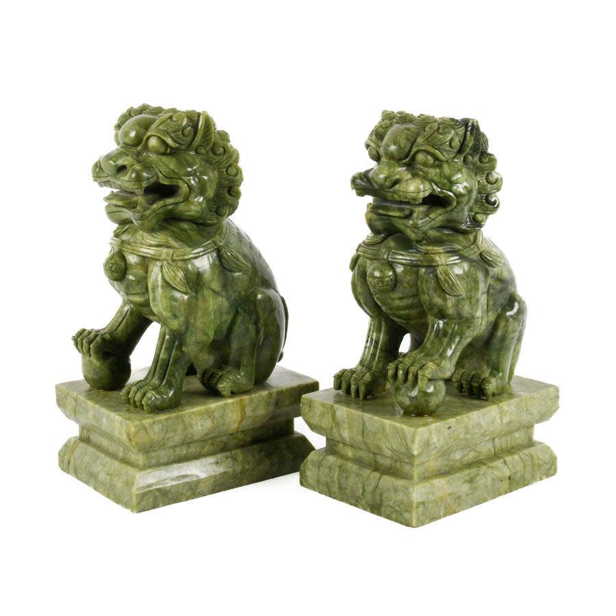 Pair of Chinese Jadeite Imperial Lion Figures-2