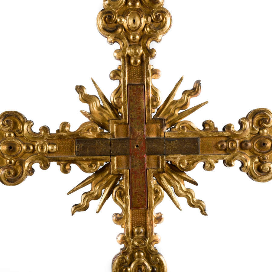 Antique Carved Giltwood and Painted Crucifix Cross-2