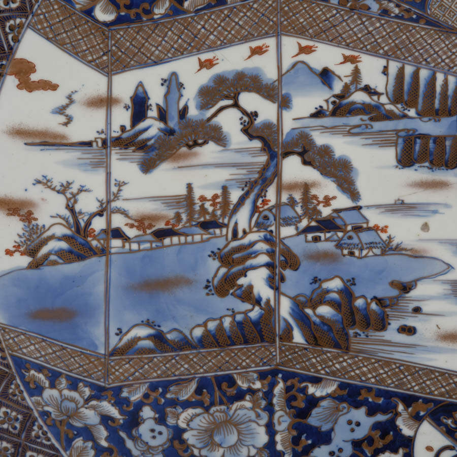 Antique Blue, White, and Gold Arita Japanese Porcelain Charger-4