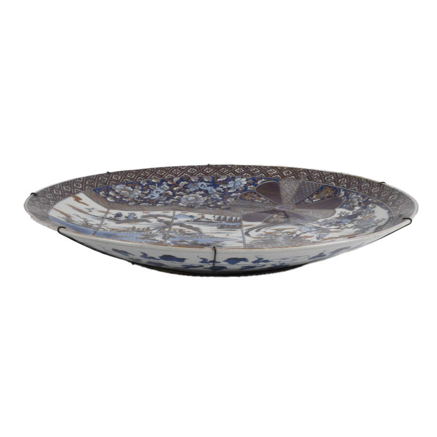 Antique Blue, White, and Gold Arita Japanese Porcelain Charger-3