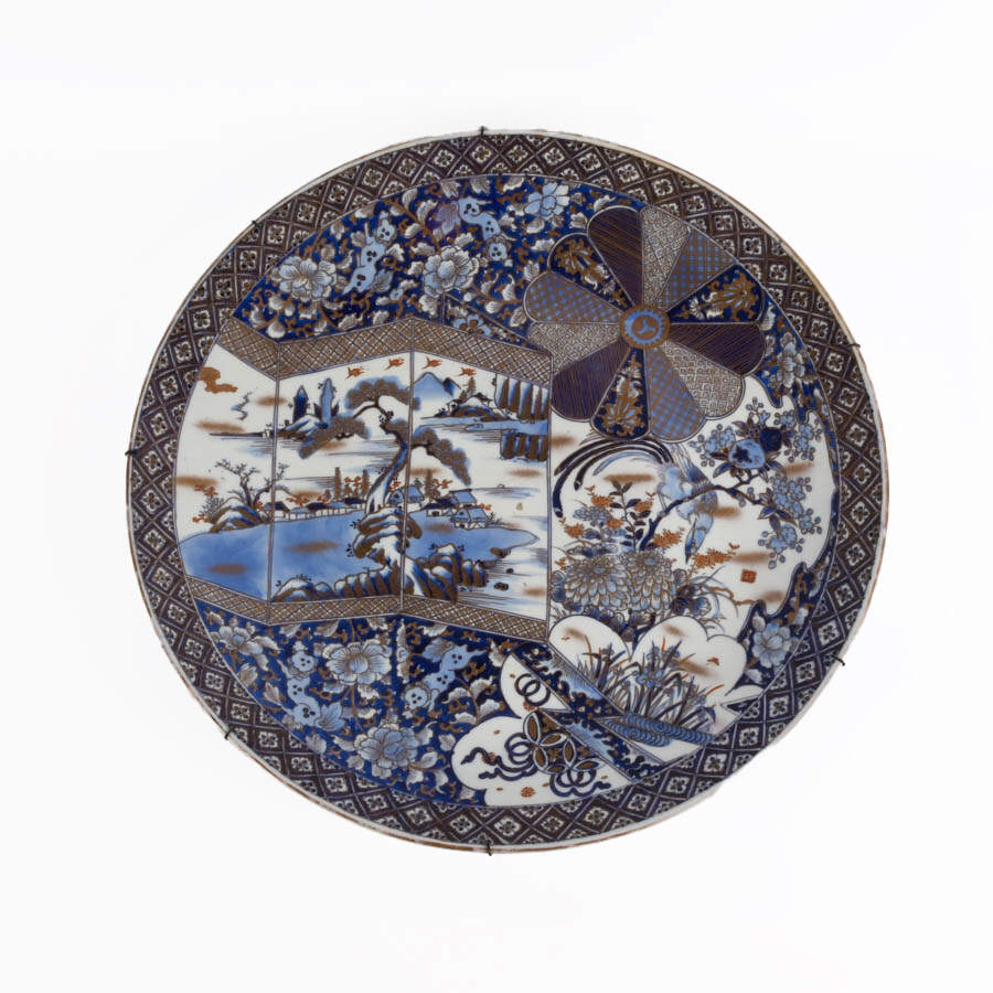 Antique Blue, White, and Gold Arita Japanese Porcelain Charger-1