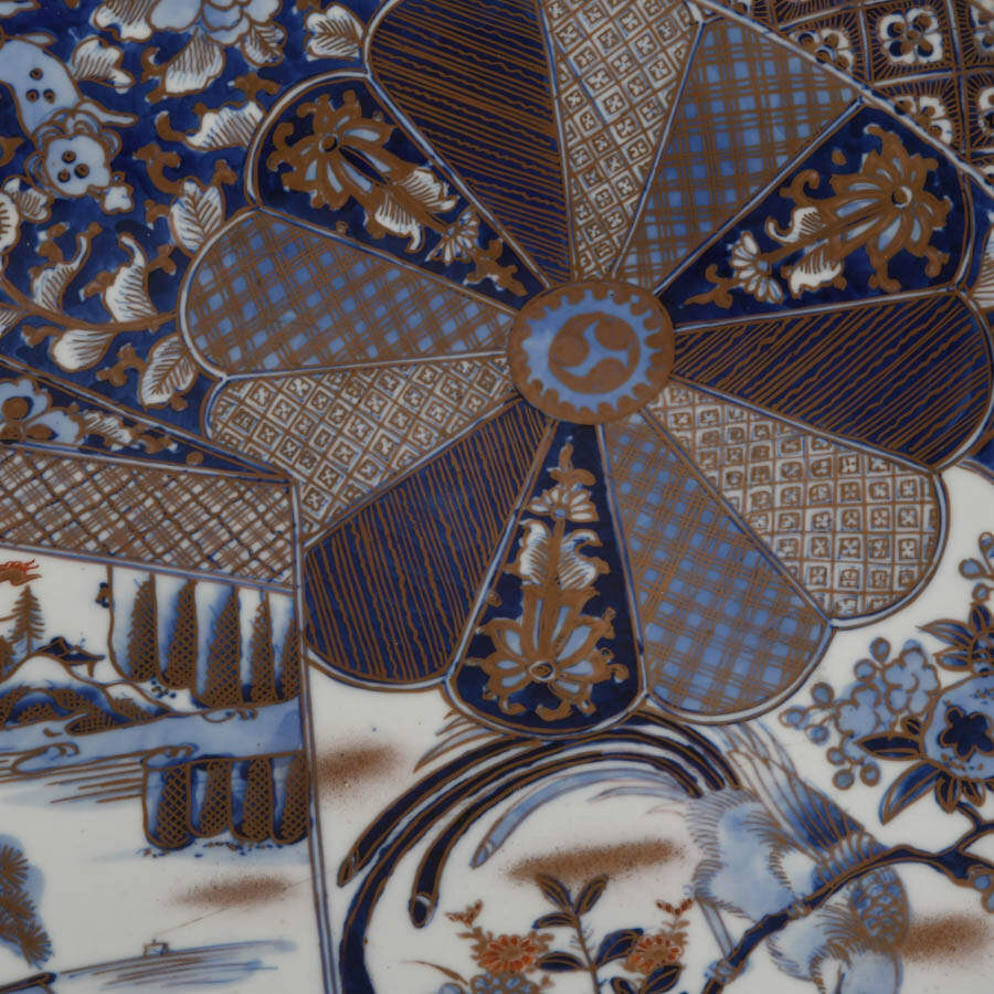 Antique Blue, White, and Gold Arita Japanese Porcelain Charger-2