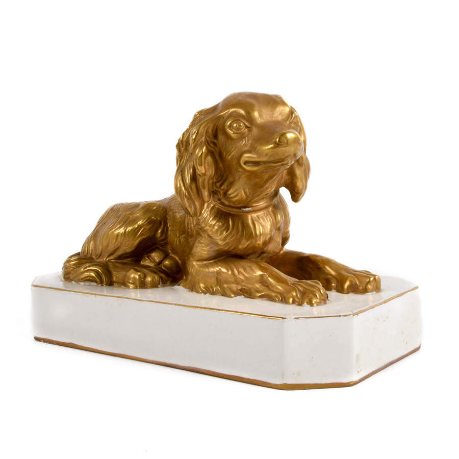 Italian Gilt Porcelain Cavalier King Charles Spaniel Figure-2