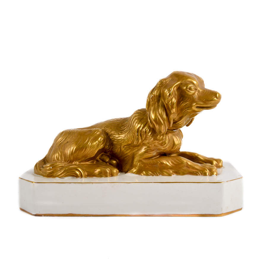 Italian Gilt Porcelain Cavalier King Charles Spaniel Figure-1