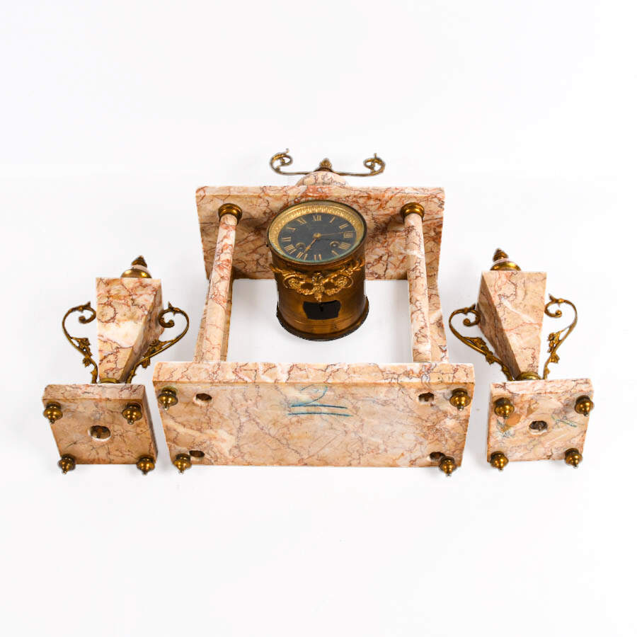 Antique French Delamont Marble Clock and Garnitures Set-8