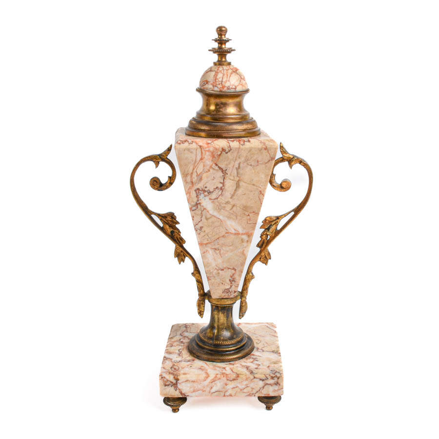 Antique French Delamont Marble Clock and Garnitures Set-7