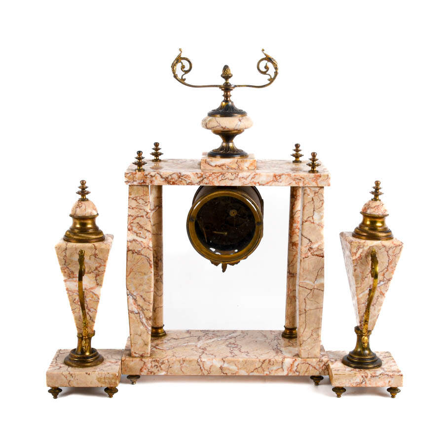 Antique French Delamont Marble Clock and Garnitures Set-6