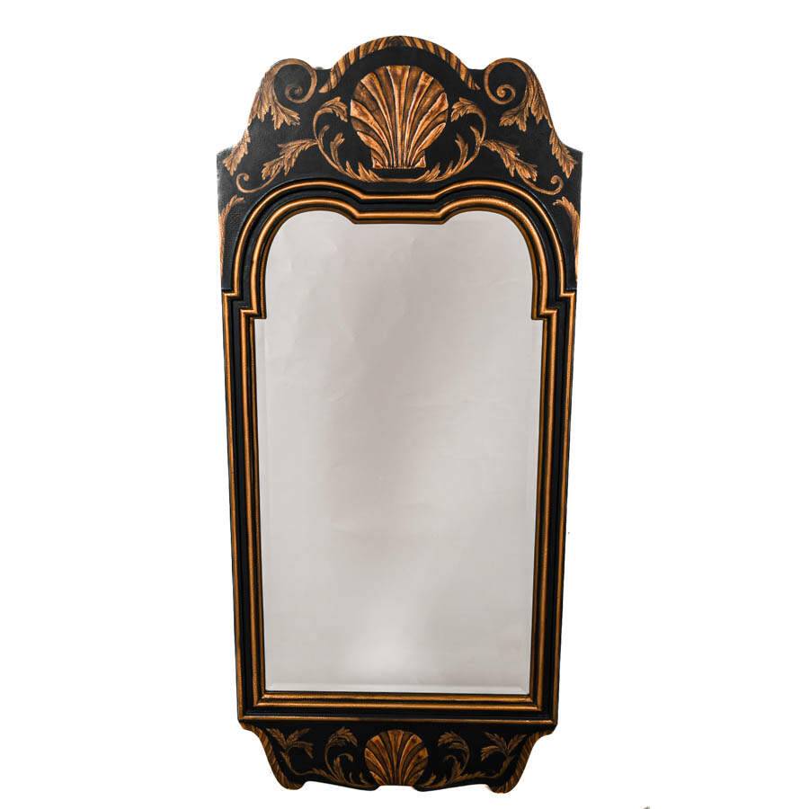 Black and Gold Painted Shell Mirror-1
