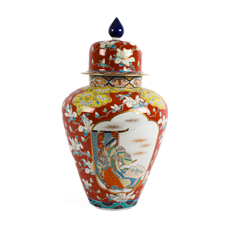 Oversized Japanese Porcelain Imari Lidded Urn-1