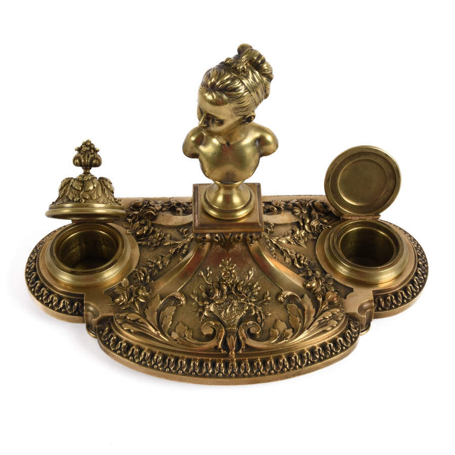 Antique French Bronze Figural Inkwell-1