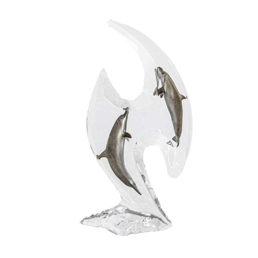 Signed Dan Medina Limited-Edition 393/2001 Lucite Dolphin Sculpture-4
