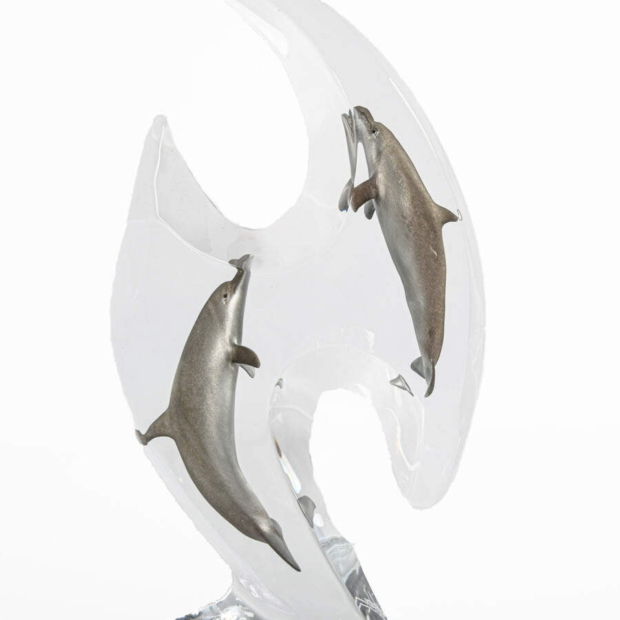 Signed Dan Medina Limited-Edition 393/2001 Lucite Dolphin Sculpture-2