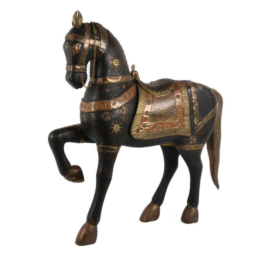 Life-Size Carved Wood and Metal Carousel Horse-2