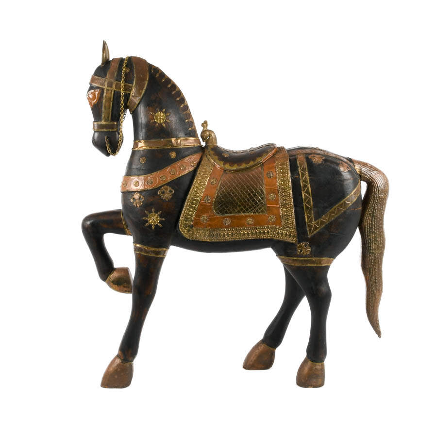 Life-Size Carved Wood and Metal Carousel Horse-1