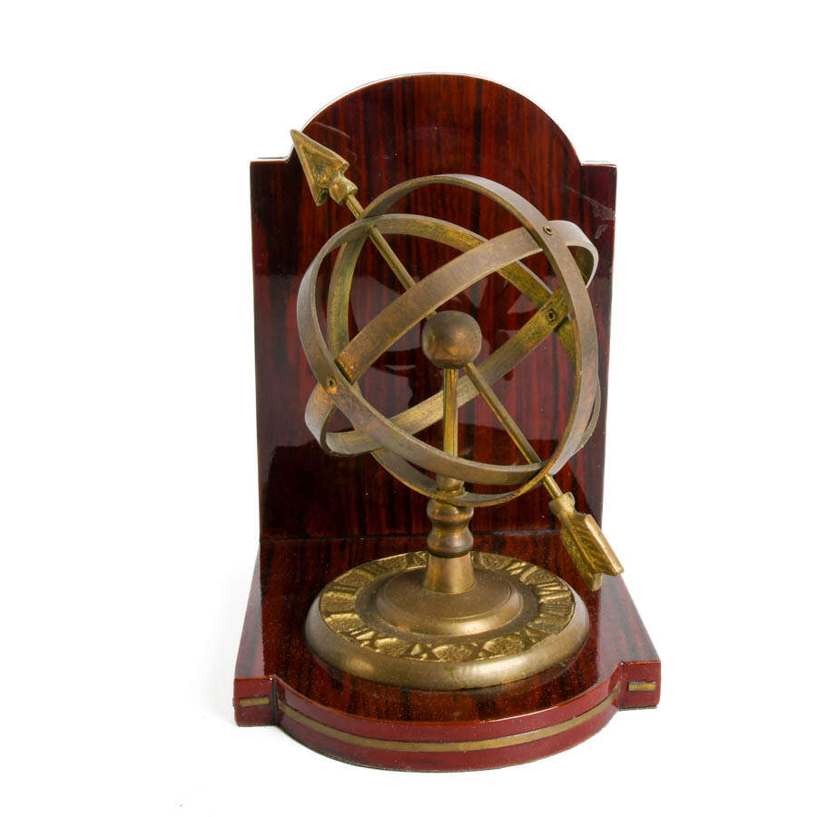 Pair of Brass and Mahogany Armillary Bookends-5