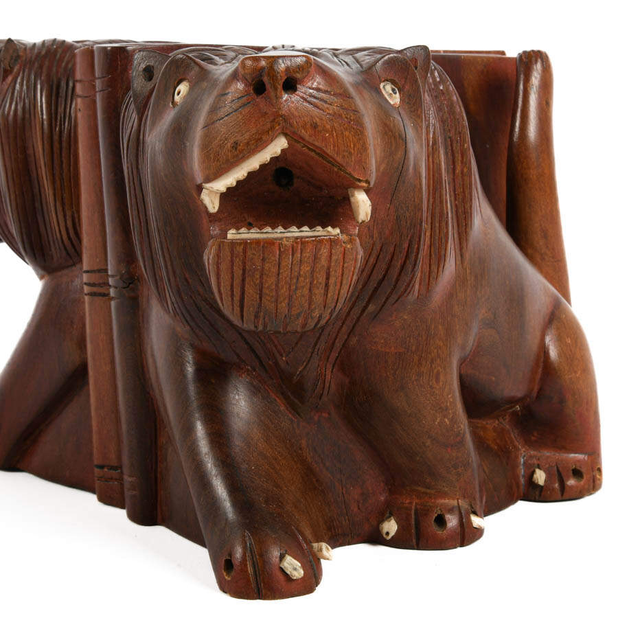 Pair of Carved Wood Lion Bookends-6