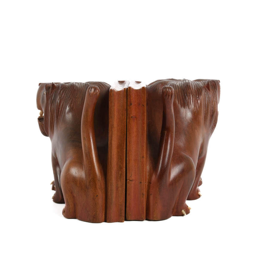 Pair of Carved Wood Lion Bookends-5