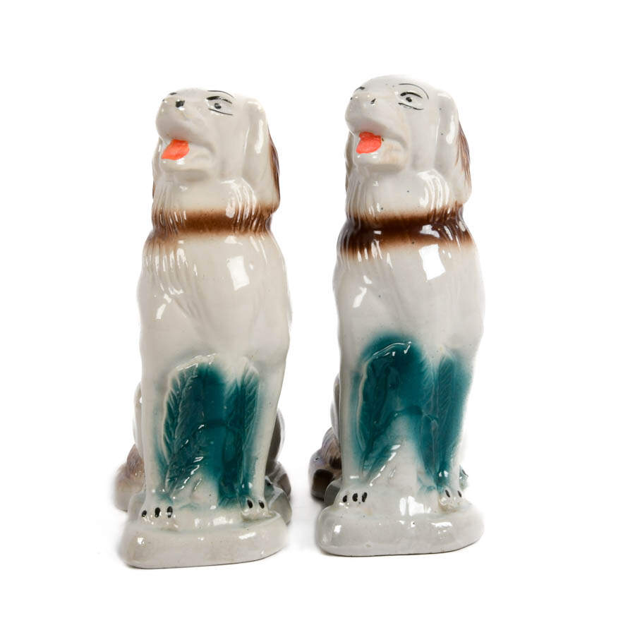 Pair of Lusterware Spaniel Dog Statues-1