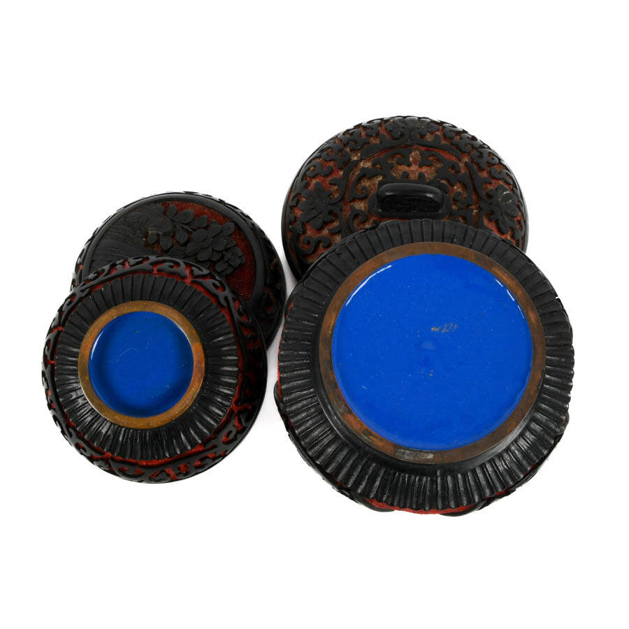 Pair of Chinese Carved Cinnabar, Enamel, and Black Lacquer Box-5