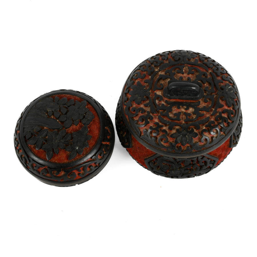 Pair of Chinese Carved Cinnabar, Enamel, and Black Lacquer Box-2