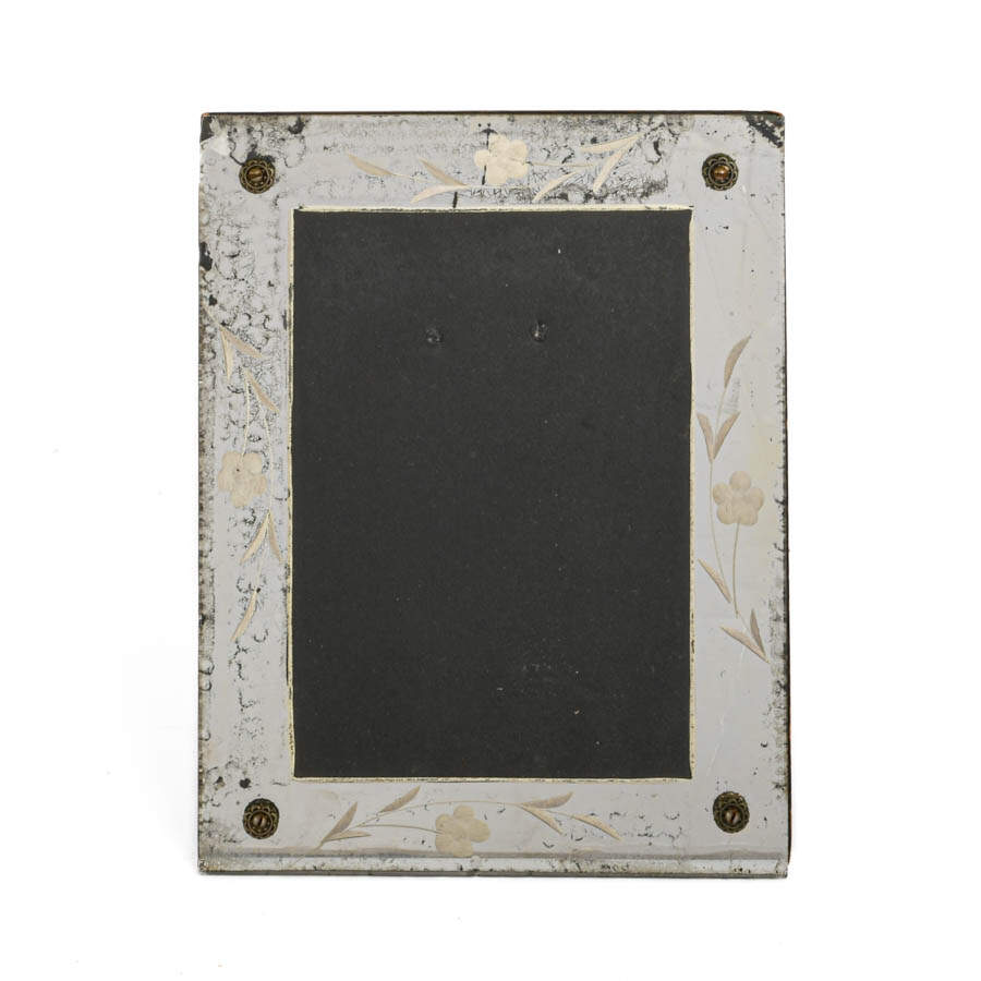 Art Deco Mirrored Glass Floral Picture Frame-1