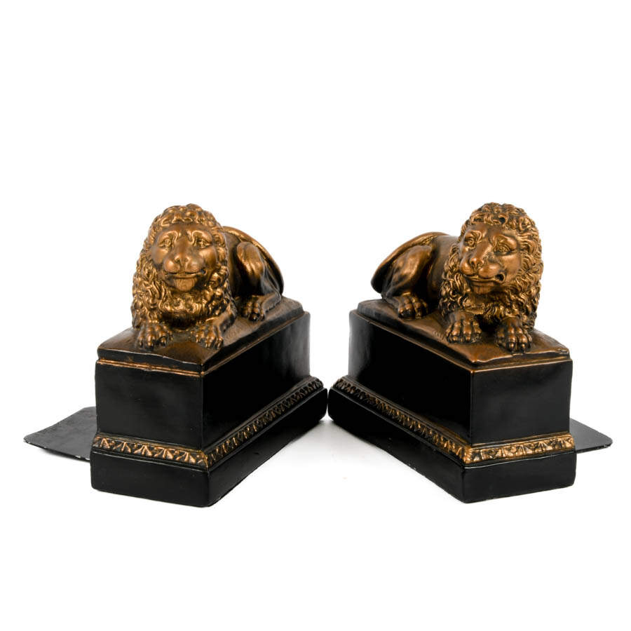 Pair of Composition Reclining Lion Bookends-3