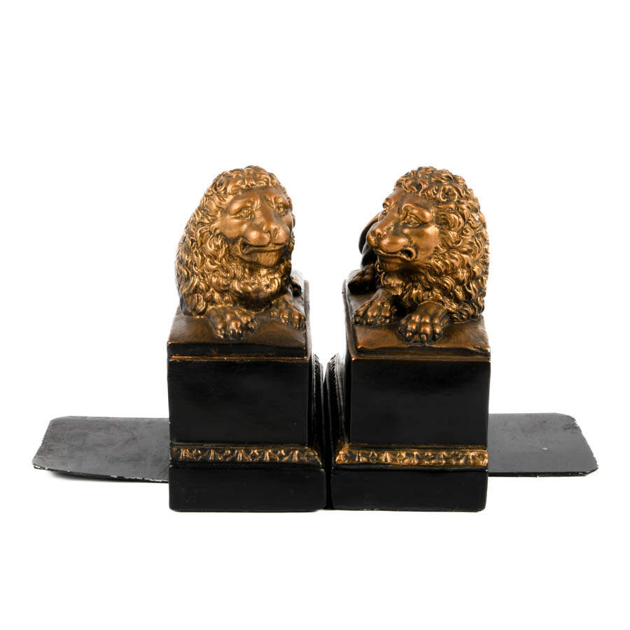 Pair of Composition Reclining Lion Bookends-2