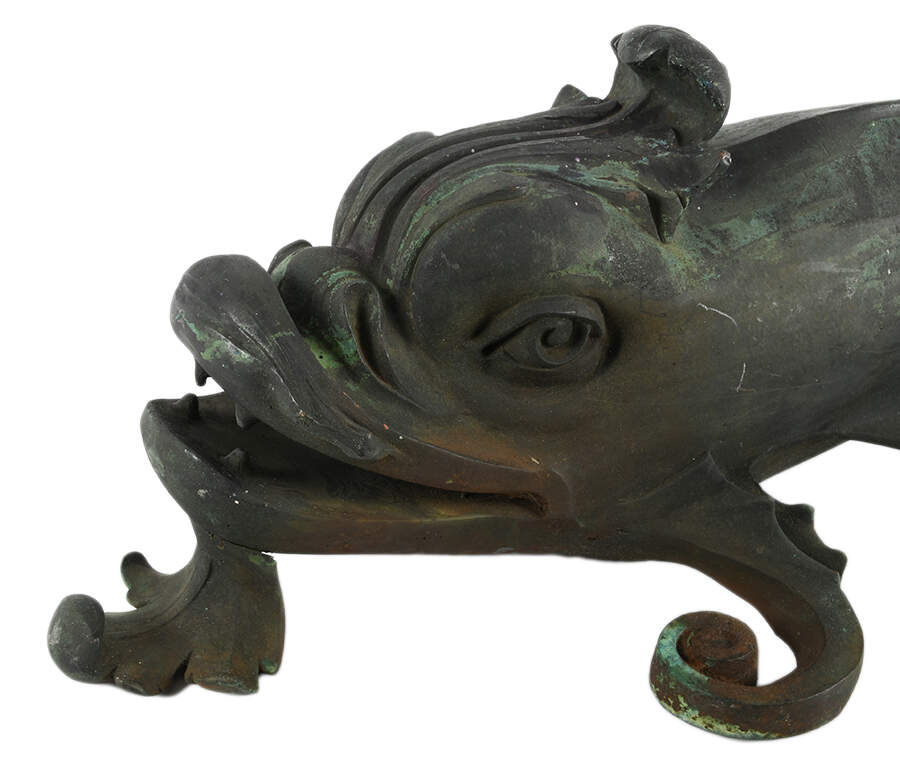 Large Antique Cast Iron Dolphin Architectural Detail-8