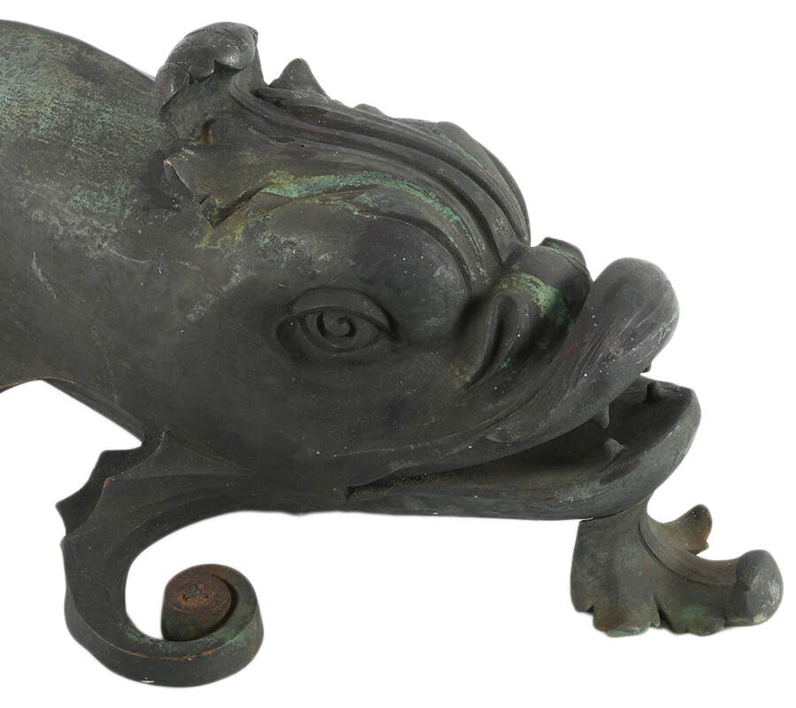 Large Antique Cast Iron Dolphin Architectural Detail-6