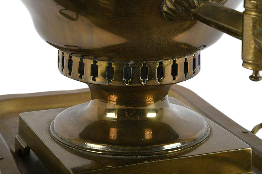 Antique Russian Brass Samovar with Tray-10