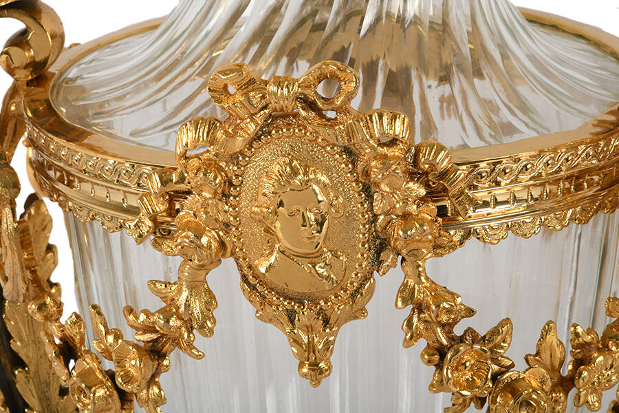 Matched Pair Signed Baccarat Gilt Bronze and Figural Urns-6