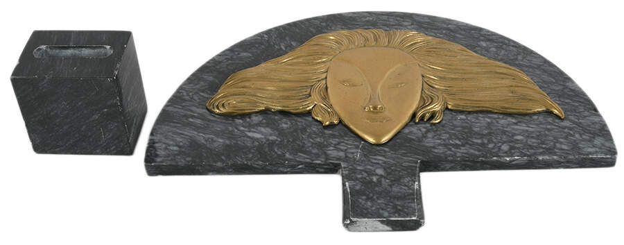 Fan Shape Marble and Brass Lady Sculpture-10