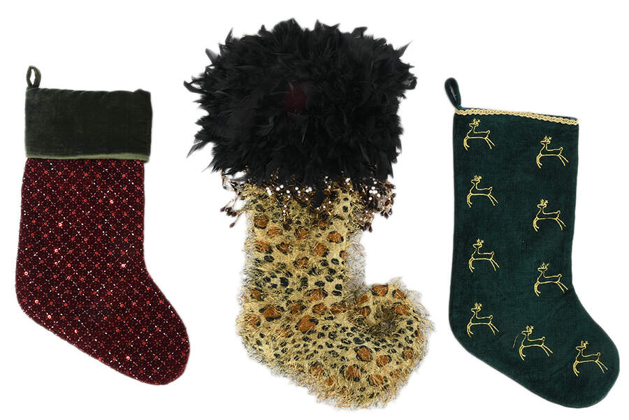 Grouping of Three Fabric and Beaded Christmas Stocking-1