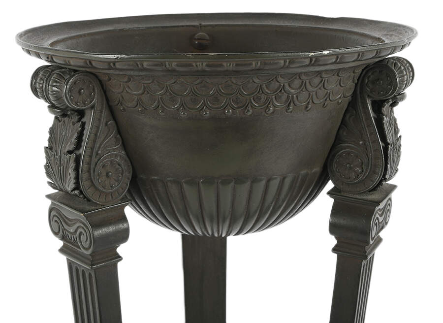 Heavy Cast Metal Torchère Plant Stand on Marble Base-2
