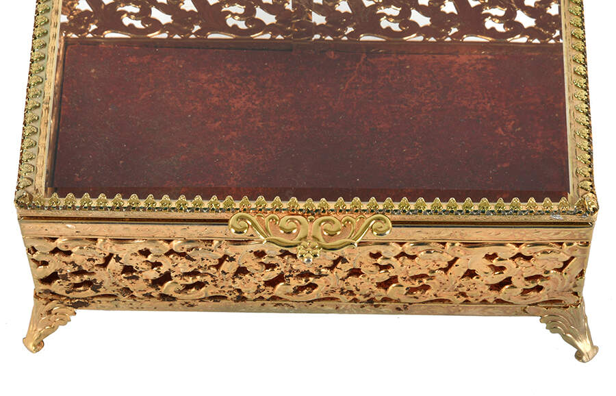 Set of Two Hollywood Regency Gold Filigree Dresser Boxes-6