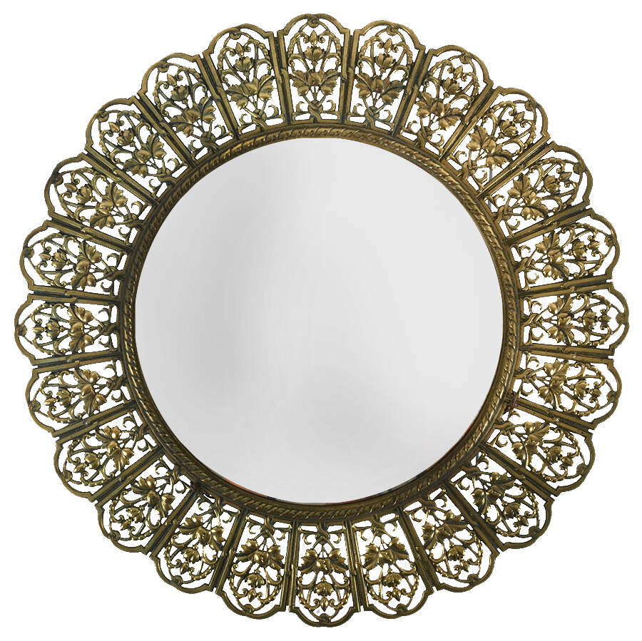 Ornate Reticulated Brass Sunburst-Style Wall Mirror-1