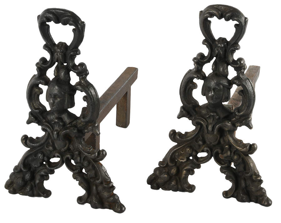 Antique Pair of Figural Jenny Lend Cast Iron Andirons-1