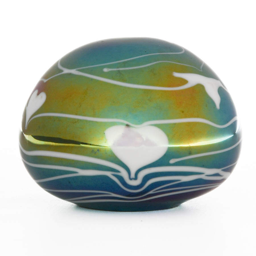 Hand Blown Iridescent Art Glass Hearts Paperweight-3