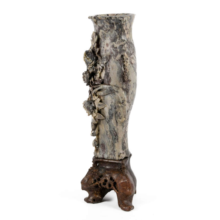 Antique Chinese Carved Floral Soapstone Vase-5