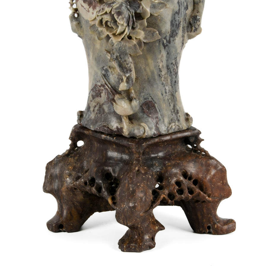 Antique Chinese Carved Floral Soapstone Vase-4