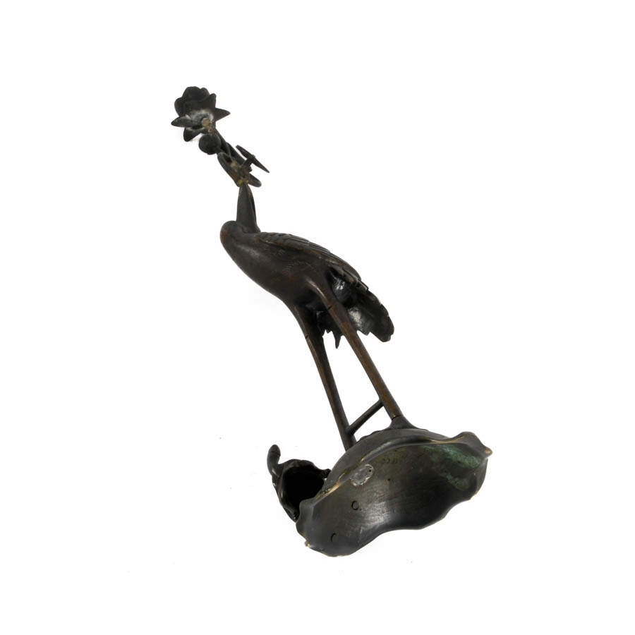 Japanese Bronze Crane and Turtle Grouping Candle Holder-8