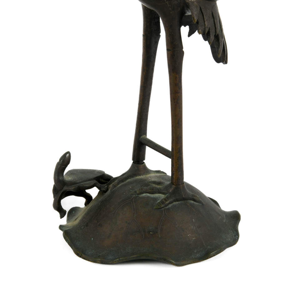 Japanese Bronze Crane and Turtle Grouping Candle Holder-3
