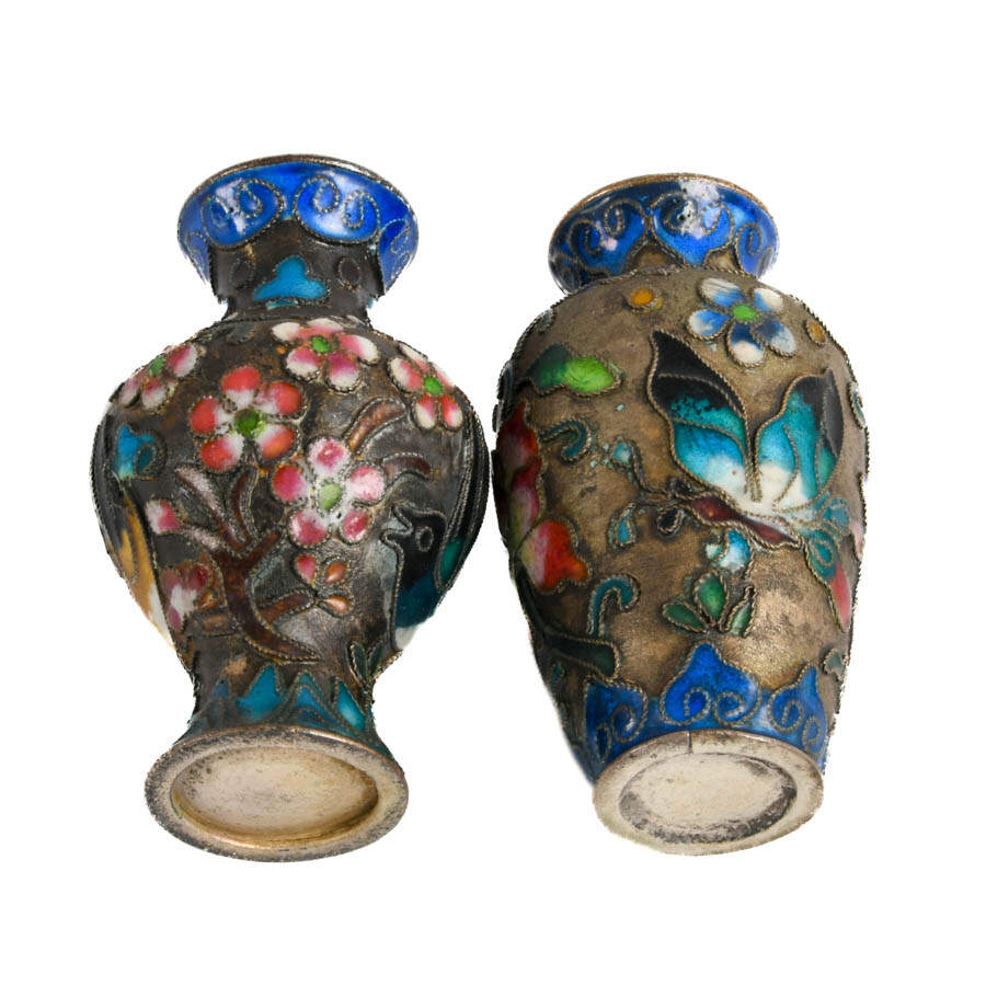 Matched Pair of Chinese Silver Hand-Painted Miniature Vases-5