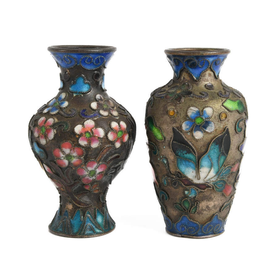 Matched Pair of Chinese Silver Hand-Painted Miniature Vases-2