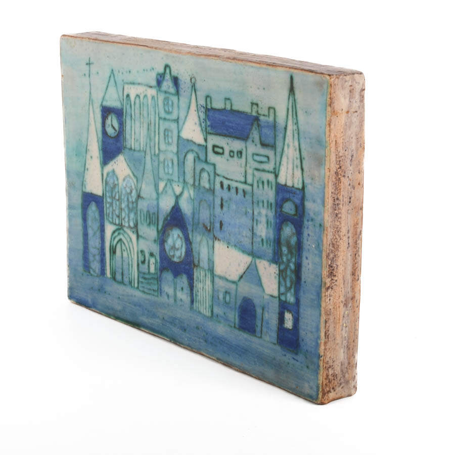 Large Blue and White Ceramic Cityscape Plaque-5