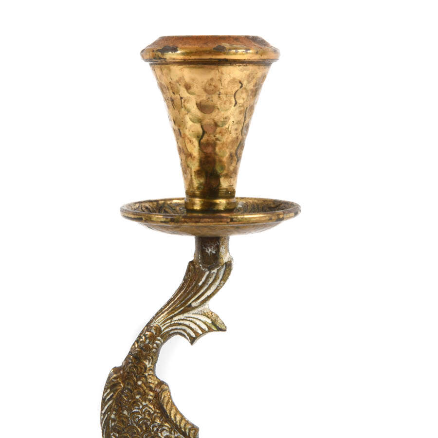 Hammered Brass Judaica Fish Candle Holder-2