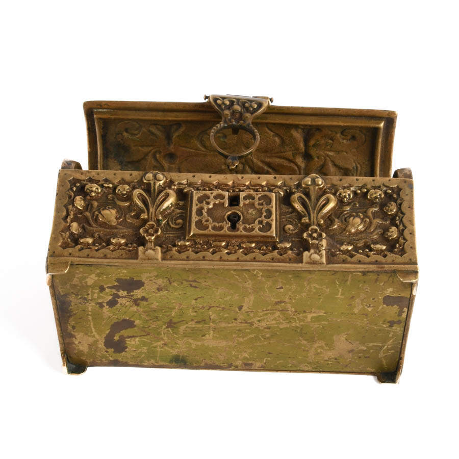 Antique Ornate German Bronze and Brass Jewelry Casket-8