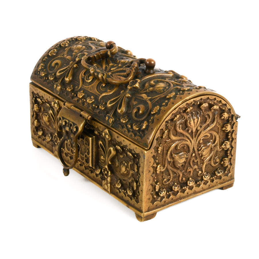 Antique Ornate German Bronze and Brass Jewelry Casket-5
