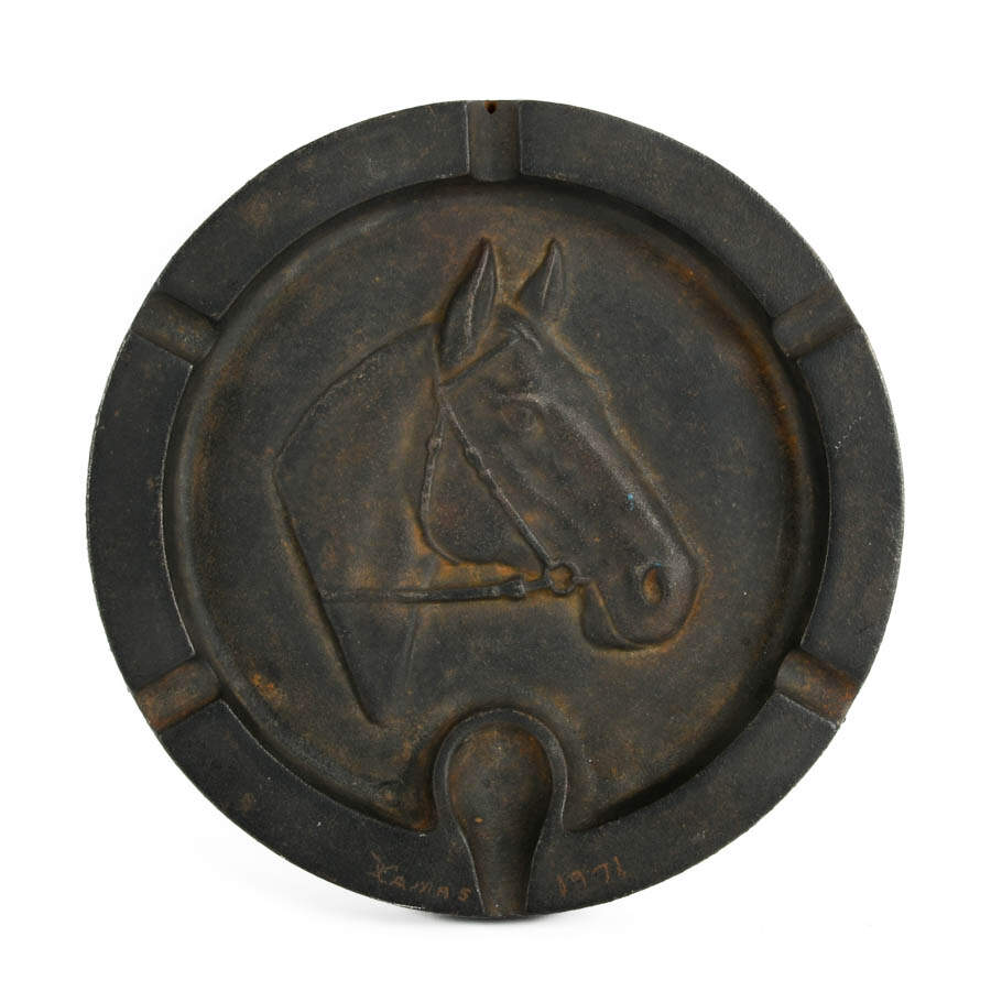 Large Cast Iron Horse Design Cigar Holder Ashtray-1
